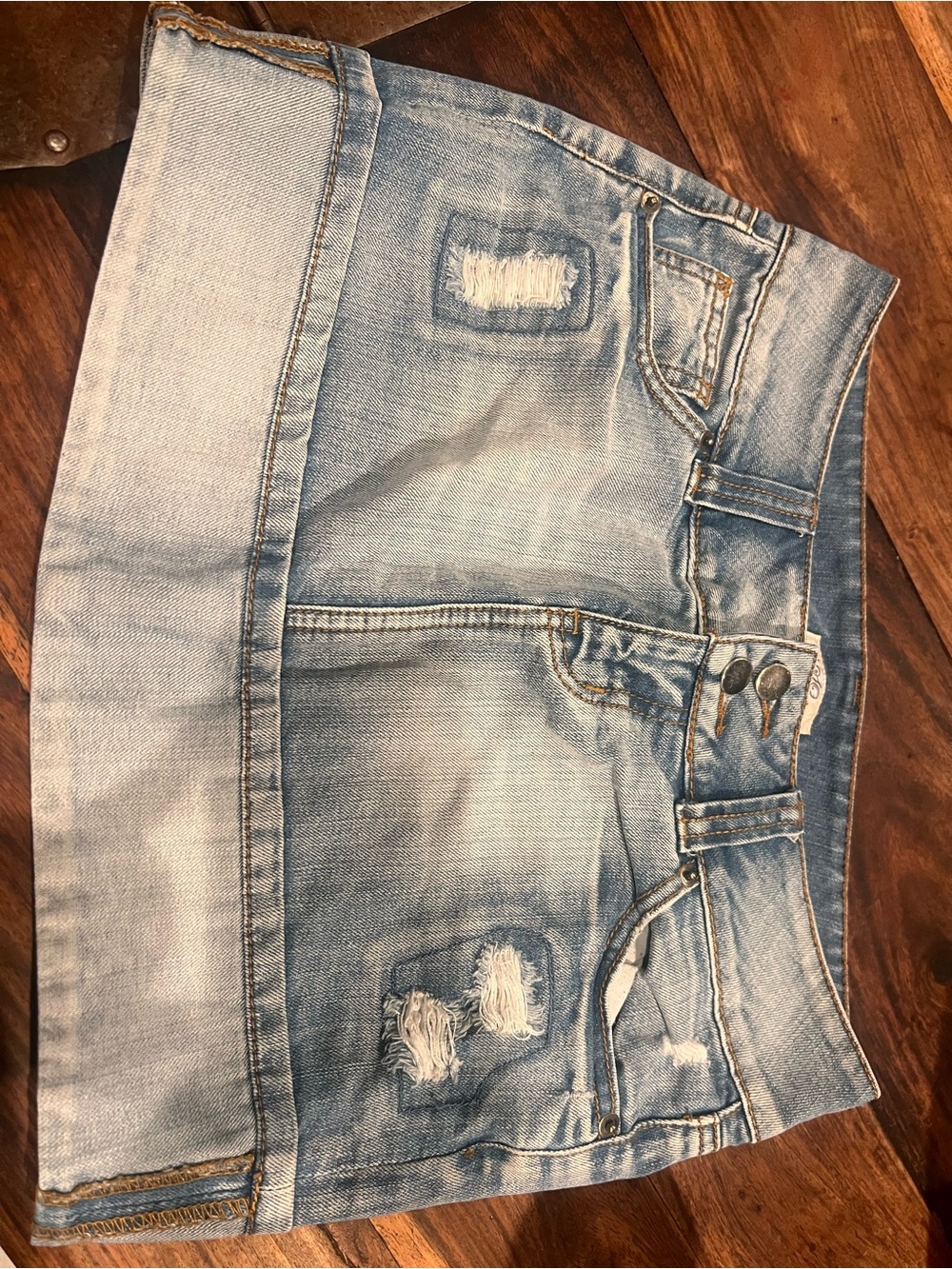 So Wear It Declare It Light Blue Denim Skirt with Silver Buttons